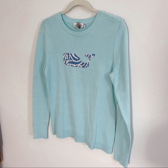 Vineyard Vines Zebra Whale Intarsia Sweater in Aqua - Picture 3 of 14